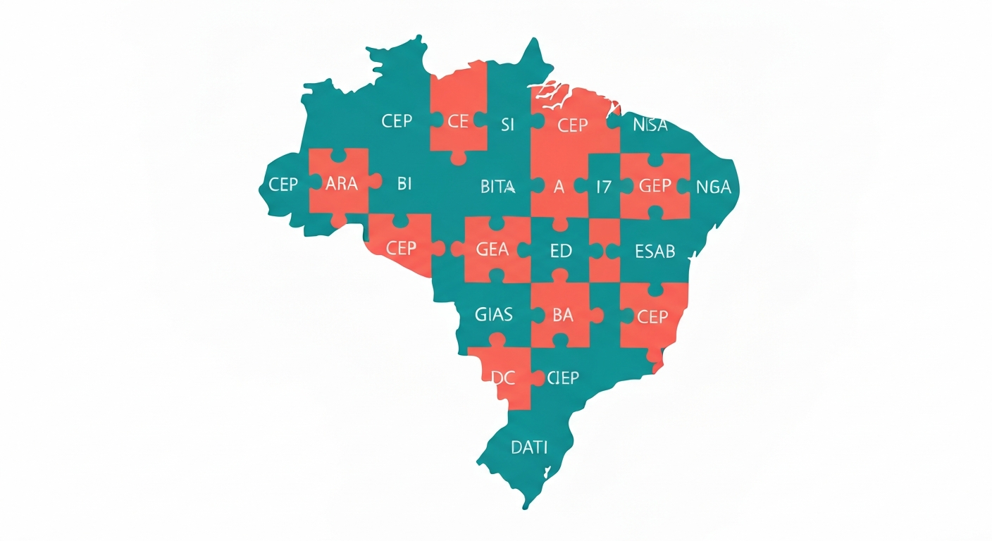 Ilustracao de CEPs brasileiros conectando pontos em um mapa do Brasil
