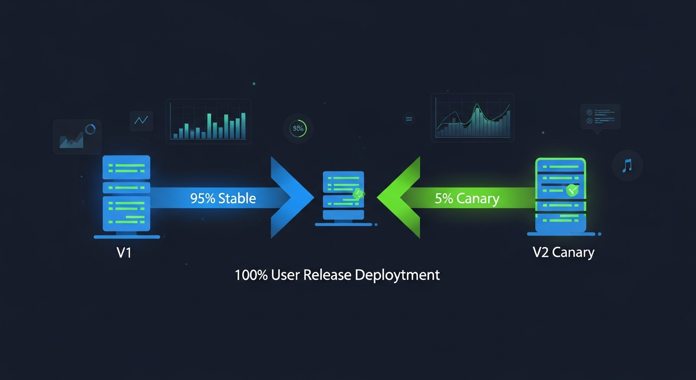 Rollout canary release: tráfego dividido entre versão estável e nova versão