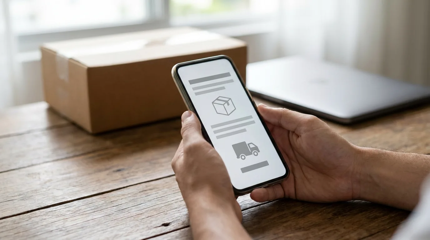 Cliente vê opções de entrega no celular durante o checkout, calculadas por uma api de frete